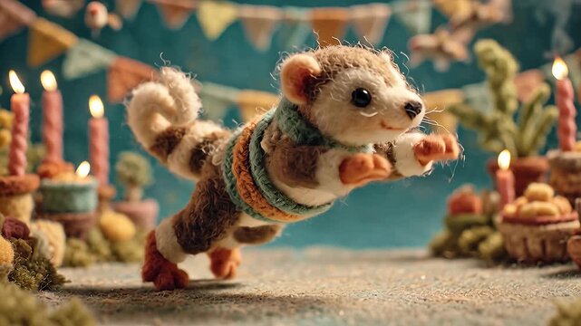 Whimsical Crochet Ferret Birthday Celebration - A Handmade Delight.
