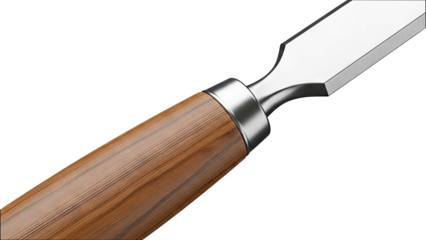 Close-up of a Wood Chisel with a Metal Ferrule and Wooden Handle