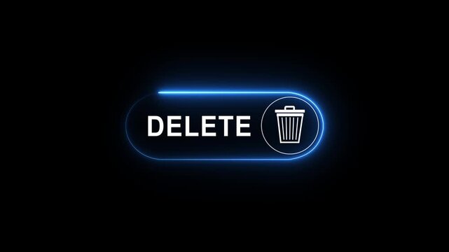 Confident businessman presses glowing 'DELETE' button with trash icon, signifying data removal or system cleanup symbol animation. Motion graphics of delete icon concept
