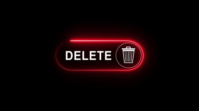 Confident businessman presses glowing 'DELETE' button with trash icon, signifying data removal or system cleanup symbol animation. Motion graphics of delete icon concept