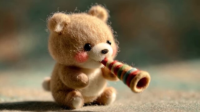 Adorable Teddy Bear Serenade - A Whimsical Tune on a Colorful Horn.