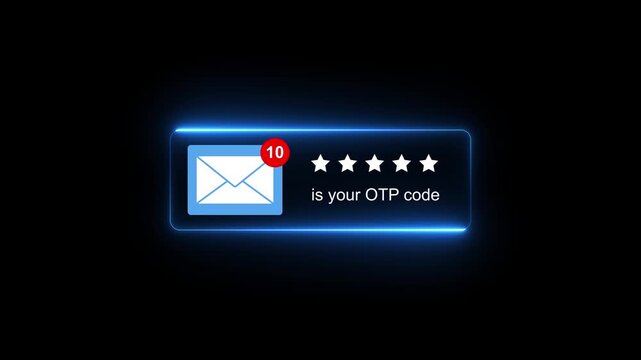 Secure your online account with a quick OTP code verification on your mobile device on a black background. Motion graphics of message otp input concept.