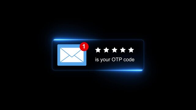 Secure your online account with a quick OTP code verification on your mobile device on a black background. Motion graphics of message otp input concept.