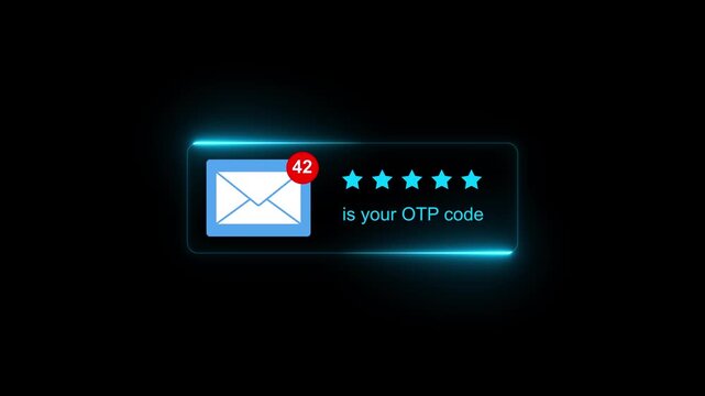 Secure your online account with a quick OTP code verification on your mobile device on a black background. Motion graphics of message otp input concept.