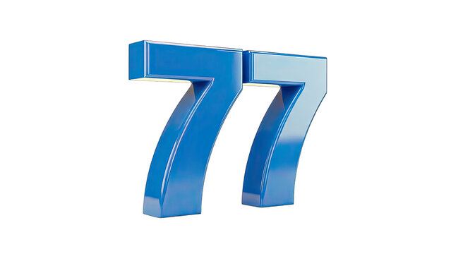 3D Blue 3D Number 77 on transparent background