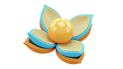 3D Rendered Flower with Orange, Blue, and Tan Petals