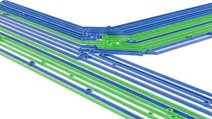 Abstract Blue and Green Circuit Board Pathways