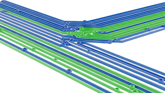 Abstract Blue and Green Circuit Board Pathways