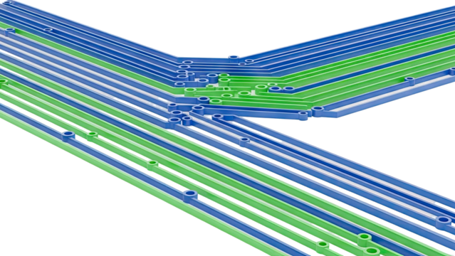 Abstract Blue and Green Circuit Board Pathways - Powered by Adobe
