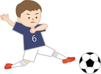 サッカーの試合でボールをカットする男の子