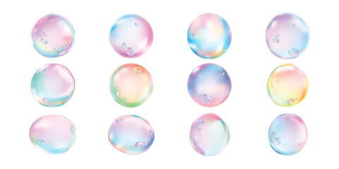 PNG Colorful iridescent soap bubbles collection on transparent background