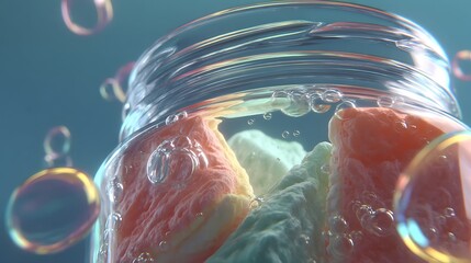Pink Gel Cleanser in Glass Jar with Bubbles and Pastel Background