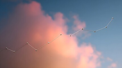 A conceptual line graph with ascending data points against a backdrop of colorful clouds in the sky