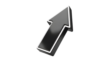 A sleek black arrow with a glowing white outline points upwards against a solid black background