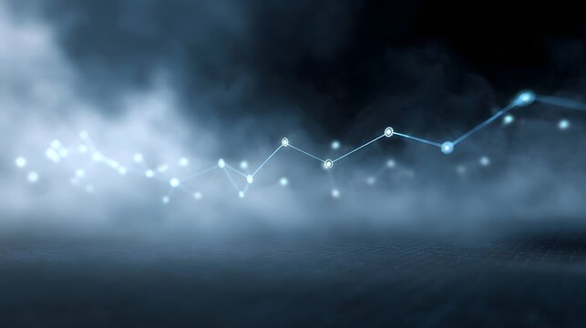 A glowing blue network graph with data points and connections emerging from a mysterious misty atmosphere - Powered by Adobe