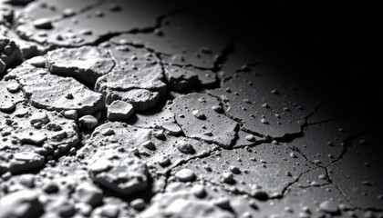 Obraz premium Textured surface with cracks and droplets creating an abstract monochrome background for design projects