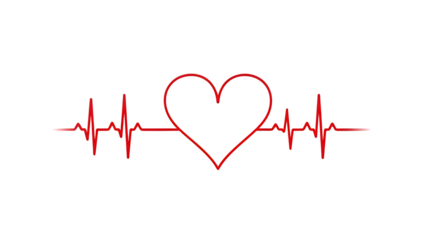A red heartbeat line integrates with a heart symbol on a black background representing life and love