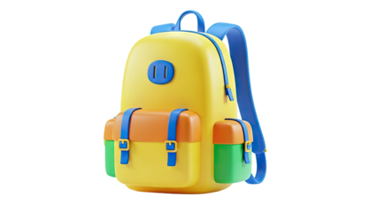 Cartoon Yellow Backpack with Blue Straps and Orange/Green Pockets