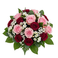 Beautiful bouquet of pink and red roses isolated on transparent background