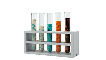 Test Tubes with Swirling Liquids in Rack