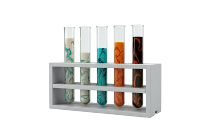 Test Tubes with Swirling Liquids in Rack