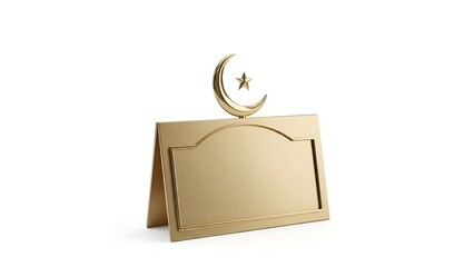 Golden table card frame with crescent symbol and star isolated