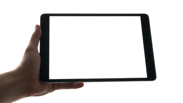 Hand Holding a Black Tablet with a Blank White Screen Horizontally - Powered by Adobe