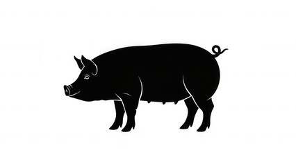 Black Pig Silhouette Icon on White Background