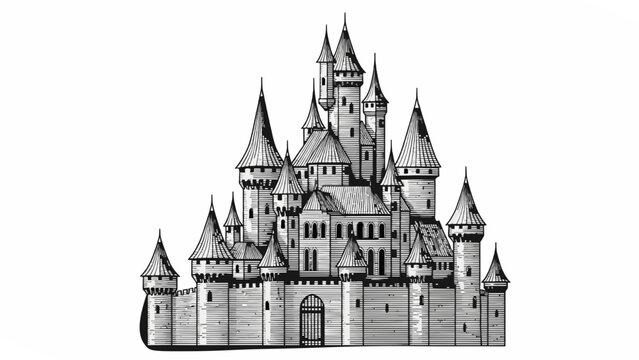 Detailed Medieval Castle Drawing With Towers