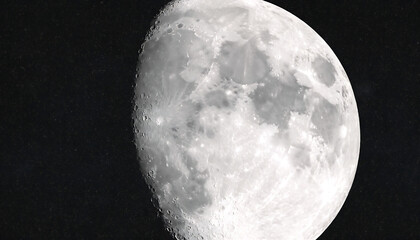 Realistic Crescent Moon Surface Detail with Craters and Stars