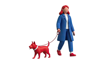 3D Render of a Person Walking a Red Dog on a Leash