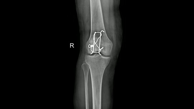 Right Knee Radiograph Showing Complex patella fracture Internal Fixation 