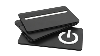 Stack of Black Rectangular Objects with Power Symbol
