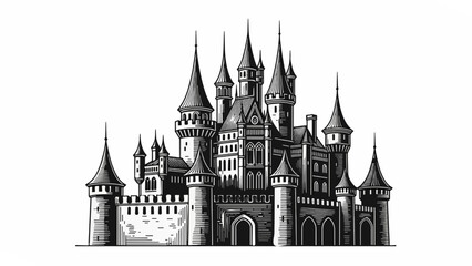 Detailed Medieval Castle With Towers
