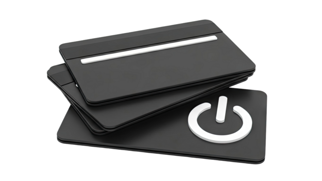 Stack of Black Rectangular Objects with Power Symbol - Powered by Adobe