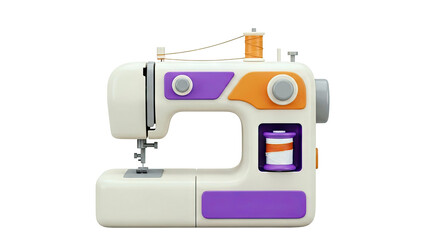Fototapeta premium Stylized 3D Sewing Machine with Orange and Purple Accents