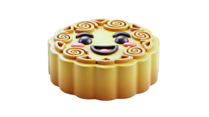 Cute Mooncake Character with Happy Face