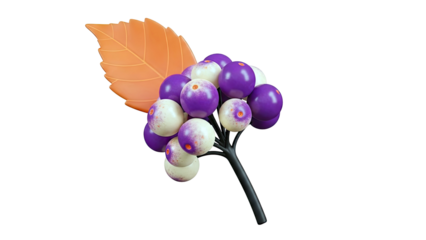Stylized Berry Cluster with Orange Leaf