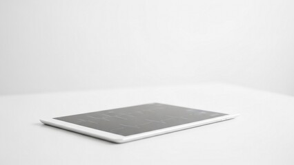 A tablet computer displayed on a white surface from a slightly elevated viewpoint