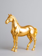 Golden horse sculpture display art gallery decorative piece modern environment close-up view elegance and luxury