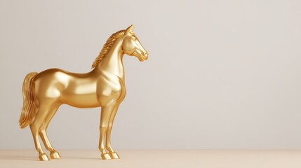 Elegant golden horse figurine displayed on minimalistic background artistic environment captivating viewpoint