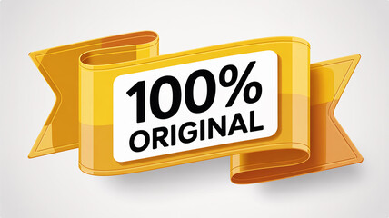 Golden Ribbon Banner With 100 Percent Original Text On White Background authentic