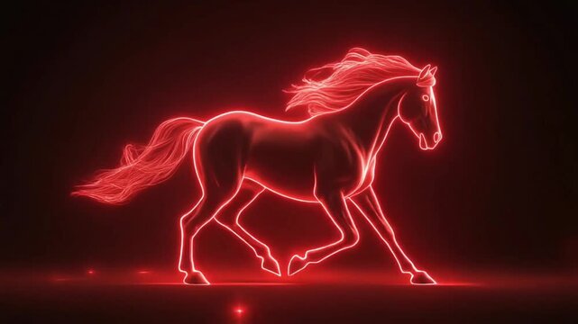 Neon red horse outline glowing against a dark background, creating a modern interpretation of the Year of the Horse celebration.