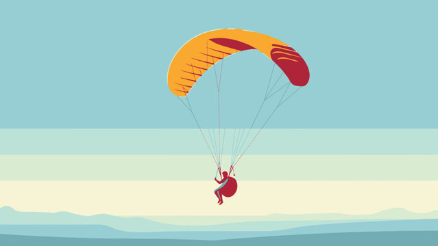 Paragliding Adventure Over Serene Landscape with Vibrant Parachute.