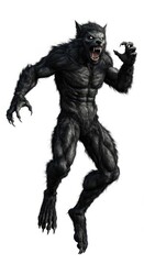 Ferocious black werewolf creature portrayed in a dynamic, menacing pose against a white background