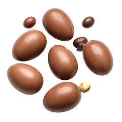Obraz premium Gourmet dark and milk chocolate candies and pralines isolated on a white background make a delicious sweet snack or tasty dessert treat