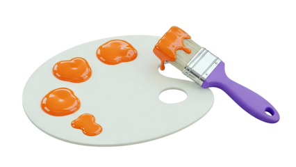 Paintbrush and Palette with Orange Paint