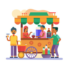 Vibrant Indian Chai Stall Scene with Diverse Patrons and Rickshaw

