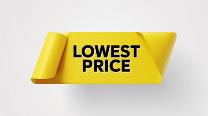 Yellow banner with black text saying Lowest Price on white background sale discount