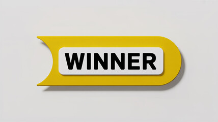 Yellow banner with white rectangle and black text WINER Keywords: winner, award, success